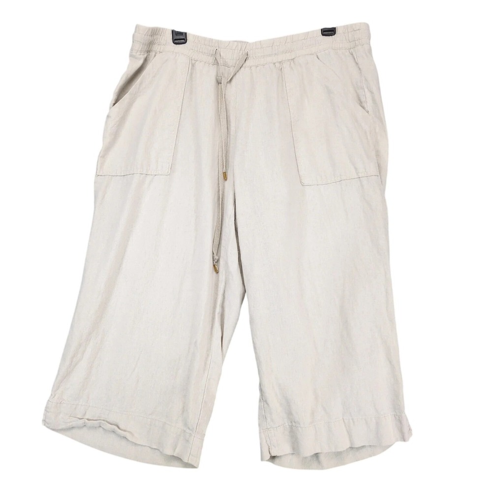Land 'n Sea Beige Linen Blend Wide-Leg Capri Pants Womens 1X 20" Inseam Coastal